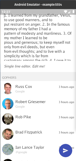 Screenshot of the gophers app